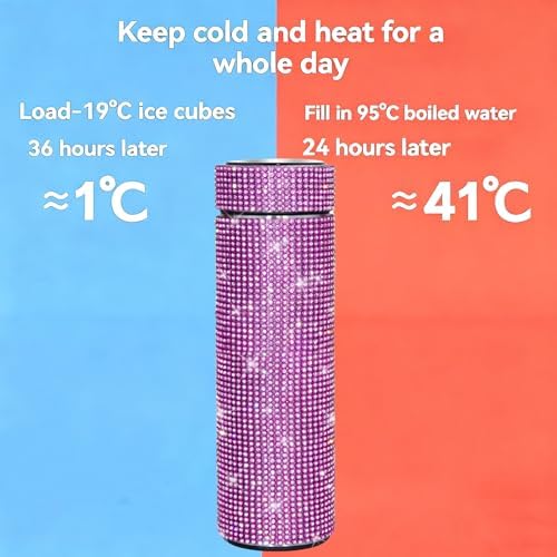 17 oz Bling Stainless Steel Water Bottle Rhinestone Vacuum Water Bottle Glitter Bottles Diamond Vacuum Flask Mug Gift Girls Women (500ml),Rose Red - Image 4