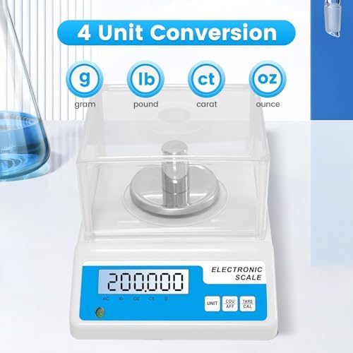 Lab Analytical Balance Scale 500g x 0.001g, 001 Gram Scale High Precision Digital Scale with Windshield, Jewelry Scale for Gold Powder Laboratory Kitchen School, 4 Units with LCD Display, - Image 2