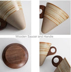 Farm Vintage Funnel Coffee Cups Set 7 Oz Ceramic Latte Mug With Saucer,Khaki Brown Espresso Cups, Cappuccino Cups,Tea Cup with Wooden Saucer and Handle Set CM08 - Image 4