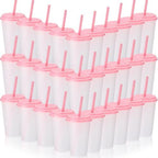 Honeydak 30 Pack Reusable Plastic Tumblers with Lids and Straws 12oz Colorful Cold Drink Cups Bulk Travel Mug Leak Proof Party Iced Coffee Cups for Summer Party Birthday Gift (No Glitter,Pink Lid) by Honeydak