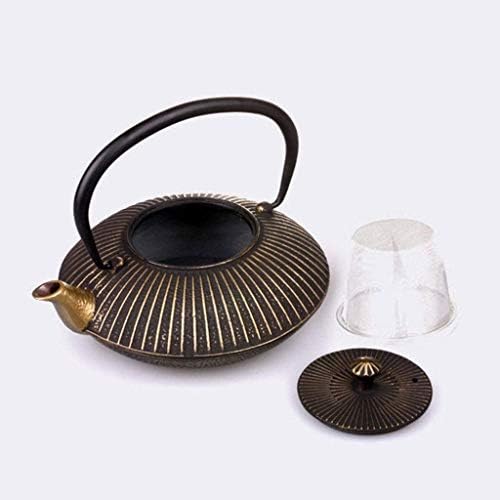 1100ml Flat Japanese Cast Iron Teapots Tetsubin Tea Kettle With Stainless Steel Infuser/Strainer Set, Anti Rust Enameled Interior - Image 4