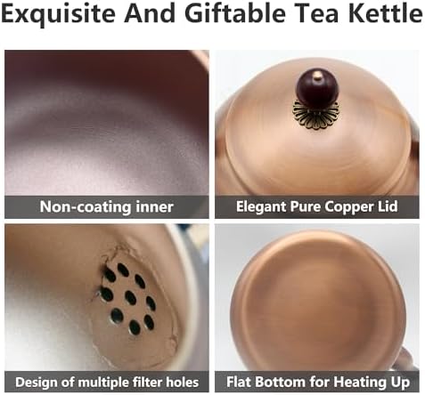 54.1oz Copper Tea Kettle for Stovetop Safe, Chinese Style Non-Coating Real Pure Copper Teapot with Tea Ball for Loose Tea, Handmade Solid Tea Pot(1600ml) - Image 6