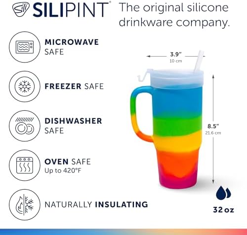 Silipint 32oz Silicone Tumbler with Handle, Flip Lid and Straw – BPA-Free, Non-Toxic, Freezer, Microwave, Dishwasher Safe Tumbler – Perfect for Tea, Smoothies (Prism) Pack of 1 - Image 2
