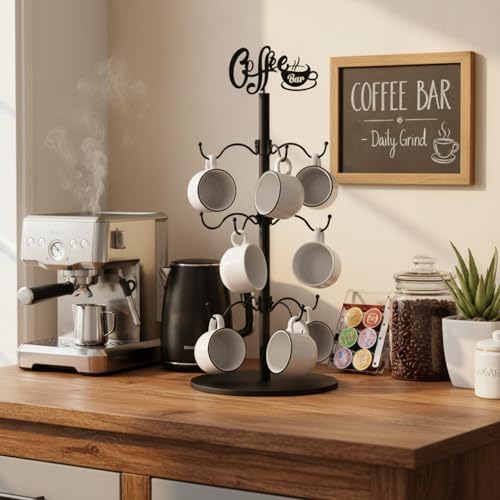 LemonRoad Coffee Bar Mug Holder Tree, Sturdy Metal Cup Holder for Countertop Coffee Mug Hanger with 12 Hooks for Counter, Cabinet Christmas Home Bar Accessories Storage and Organizer, Black - Image 2