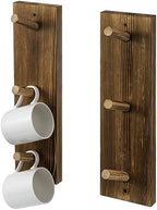 MyGift Wall Mounted Wooden Mug Rack - 3 Hook Rustic Burnt Wood Teacup Mug Storage Organizer, Set of 2 by MyGiftHome