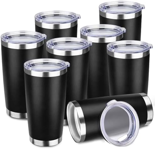 StarSpeed 8 Pack 20oz Stainless Steel Travel Coffee Tumbler,Black by StarSpeed
