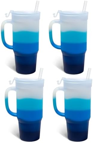 Silipint 32oz Silicone Tumbler with Handle Flip Lid and Straw – BPA-Free Non-Toxic Unbreakable Freezer Microwave Dishwasher Safe Tumbler – Perfect for Tea Cold Water Smoothies Pack of 4 by Silipint