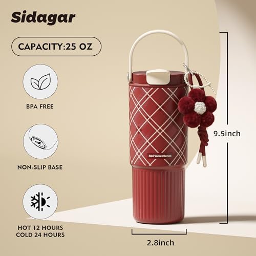 26 oz Insulated Stainless Steel Tumbler with Straw & Handle Plaid - Image 2
