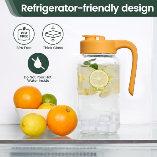 Mason Jar Pitcher, 2 pcs 64 oz (2 quart), Glass Pitcher with Lid - Image 5