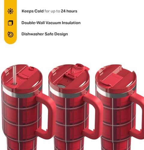 RTIC 40oz Road Trip Tumbler, Insulated, Ceramic Lined, Red Plaid - Image 3