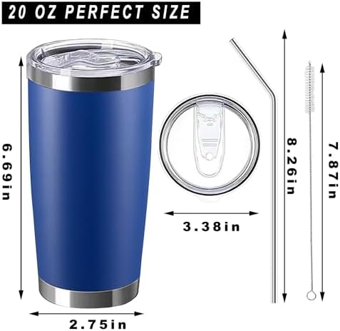 20oz insulted tumblers stainless steel cup Tumbler Bulk with push Lid, and metal straw powder coated coffee cup for cold and hot drinking (48, dark blue) - Image 4