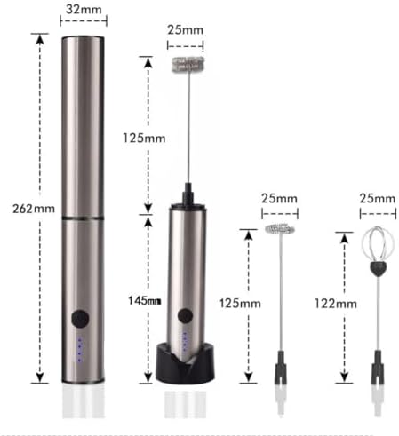 Handheld Electric Milk Frother, 3 Speed Stainless Steel Foam Maker, USB Rechargeable with Charging Base, 2 Whisks, LED Battery Indicator - for Coffee, Latte, Cappuccino, Hot Chocolate - Image 2