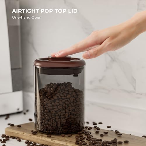 15OZ Amber Glass Coffee Canister with Pop Lid, Airtight Storage Jar with UV Protection for Coffee Beans, Tea, Espresso, Sugar & Dry Food, Kitchen Countertop Container - Image 2
