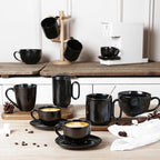 vicrays Ceramic Coffee Mug Set - 18 Ounce Large Stoneware Mug for Men Women - Unique Glazed Porcelain Mugs with Handle for Coffee Latte Tea Milk Cocoa - Set of 4 (Black) - Image 7