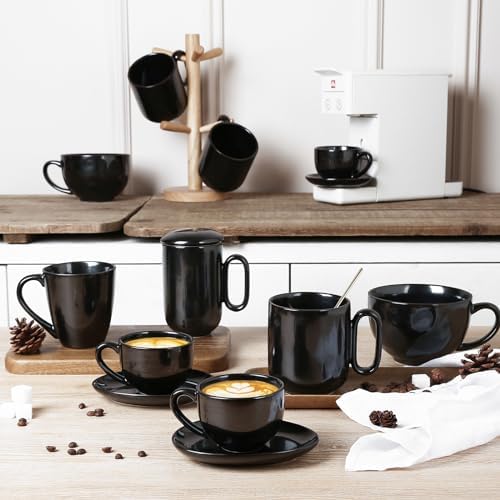 vicrays Ceramic Coffee Mug Set - 18 Ounce Large Stoneware Mug for Men Women - Unique Glazed Porcelain Mugs with Handle for Coffee Latte Tea Milk Cocoa - Set of 4 (Black) - Image 7