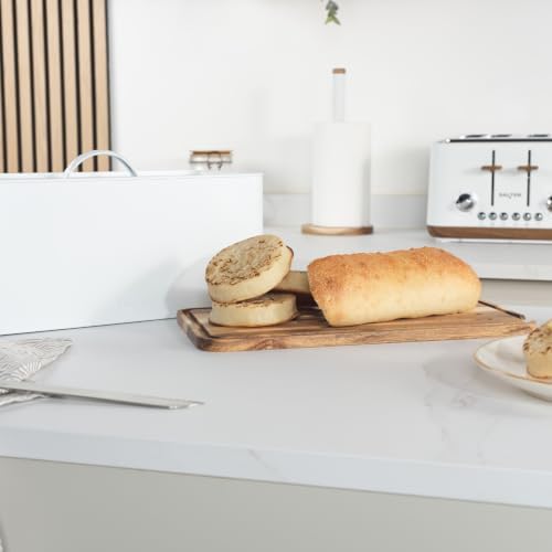 Salter BW13564WEU7 Toronto Bread Bin With Chopping Board – Countertop Storage Box With Wooden Base for Cutting & Serving, Rectangular Bread Holder Container for Kitchen, Easy To Clean, Acacia, White - Image 6