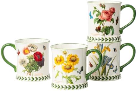 Pastoral Coffee Mug Set of 4-15.2 Oz Large Capacity Porcelain In-Glaze Cups for Tea, Latte, Cocoa - Dishwasher & Microwave Safe, Great Housewarming Gift-Assorted Colors by ONECCI