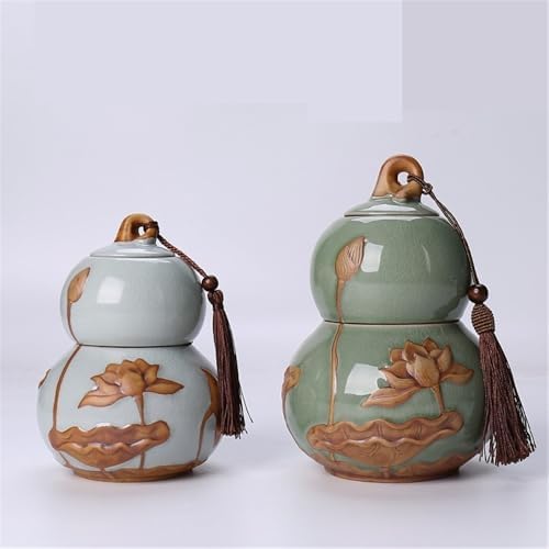 Kitchen Storage Jar Gourd Tea Caddy With Airtight Lid And Carrying Handle Ceramic Loose Storage Tin For Coffee Sugar, Nuts, Herb, Spice ﻿ Leaf Tea Jar(Green,Small) - Image 6
