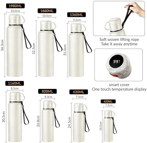 Double wall vacuum Leakproof stainless steel wide mouth insulated water bottle;tea tumbler with infuser,cup,lid;smart thermoses hot drinks;thermal flask ice coffee with led digital temperature display - Image 3
