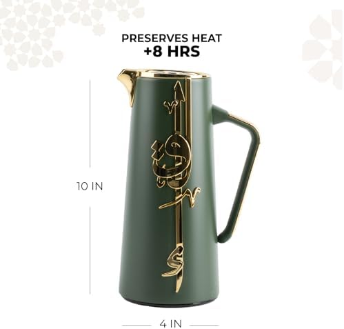Insulated Carafe Flask 1L – For Coffee, Tea & Hot Beverages, Double Wall Stainless Steel Build, Spill Resistant Lid, Portable Serving Pitcher, Long Heat Hold, Gift Idea by Otantik(Olive & Gold) - Image 3