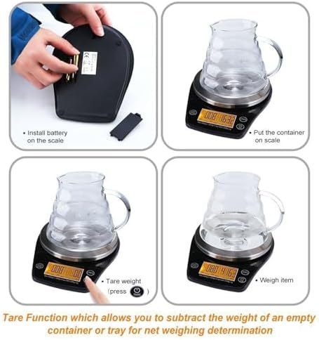 Precision Digital Kitchen & Coffee Scale with Timer - 3000g/0.1g Stainless Steel Scale, Tare Function & LCD Display | Ideal for Espresso, Pour Over, Baking, Jewelry & Meal Prep - Image 5