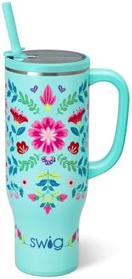Swig Life 30oz Leakproof To-Go Tumbler with Handle, Flora Azul by SwigLife