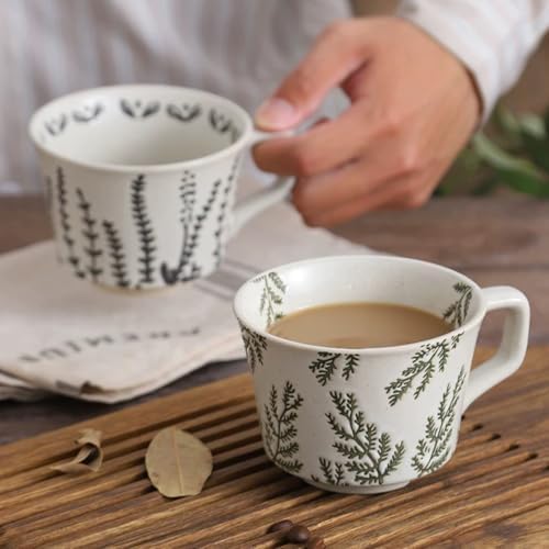 Ceramic Mug Set of 4, 11oz - Vintage Mug Cups for Coffee Milk Latte Cappuccino Tea, Porcelain Coffee Cups Set Gifts for Women Man, Farmhouse Handmade Stoneware Cups Dishwasher Microwave Safe - Image 4
