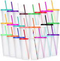 24 Pack Plastic Tumblers with Lids and Straw, Reusable Cups with Lids and Straws Clear Cups for Cold Drink Iced Coffee, Plastic Tumbler Bulk for Party Birthday Gifts (24 oz, Clear Colors) by LEIFEOSH