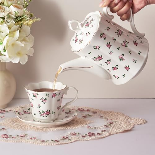 Vintage Floral Tea Pot with Infuser, 45oz, Ceramic Teapot with Tea Strainers for Loose Leaf Tea, Rose Teapots for Tea Party - Image 7