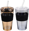 Hemobllo Glass Water Bottle with Straw and Lid 450ml 2pcs, Tea Water Cup Set with Silicone Sleeve, Reusable Beverage Drinking Bottle for Juice and Coffee, Suitable for Home and Travel by Hemobllo
