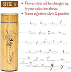 Custom Bamboo Water Bottle Personalized Bamboo Tumbler Engraved with Tea Infuser Insulated Tea Infuser Mug Unique Gifts for Women, Mom, Coworkers (Birth flower+signature) (Style A) - Image 4