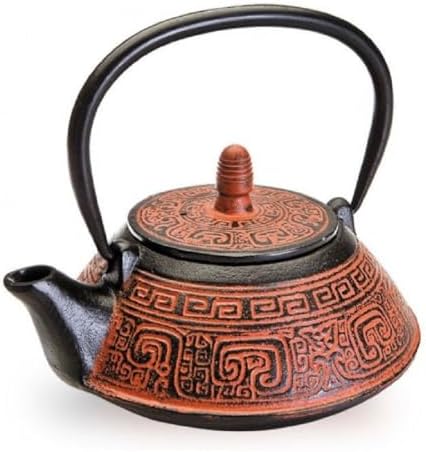 IBILI 40 Oz India Red Floral Cast Iron Teapot | Made in Spain | Stainless Steel Infuser, Enameled Interior, Stovetop & Induction Compatible, Japanese Kettle for Loose Leaf Tea, Tetsubin Design, Red - Image 2