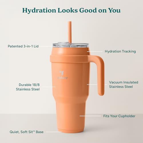 REDUCE 40 oz Stainless Steel Tumbler with Handle - Dual-Wall Vacuum Insulated Travel Mug, Sweat-Proof Lid & Reusable Straw - Keeps Drinks Cold for 24 Hrs, Fits Cupholders, Dishwasher Safe - Papaya - Image 4