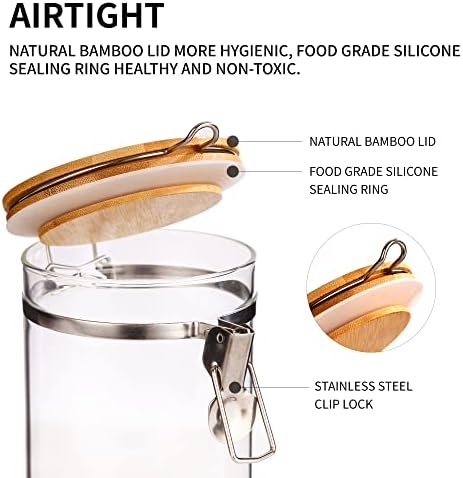Glass Coffee Storage Container with Bamboo Shelf, 2PCS 49oz Airtight Sealed Coffee Bean Jar with Clamp Lid & Measuring Spoon, Kitchen Pantry Canister Set for Ground Coffee Sugar Tea Flour - Image 6