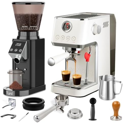 Tuni E2 Gen3 Espresso Machine with G1 Conical Burr Coffee Grinder, Noir by Tuni