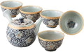 西海陶器(Saikaitoki) Hasami Ware 55547 Teapot Teacup Sencha Set, 6-Piece Set, Arabesque Bellflower Pattern, Made in Japan by Unknown