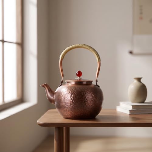 Copper Kettle Teapot With Strainer Hand Hammered Copper Tea Pot Stainless Mesh Infuser Tall Arched Handle Short Spout Lid suitable for tea lovers holiday gifting home serving - Image 4