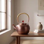 Copper Kettle Teapot With Strainer Hand Hammered Copper Tea Pot Stainless Mesh Infuser Tall Arched Handle Short Spout Lid suitable for tea lovers holiday gifting home serving - Image 4