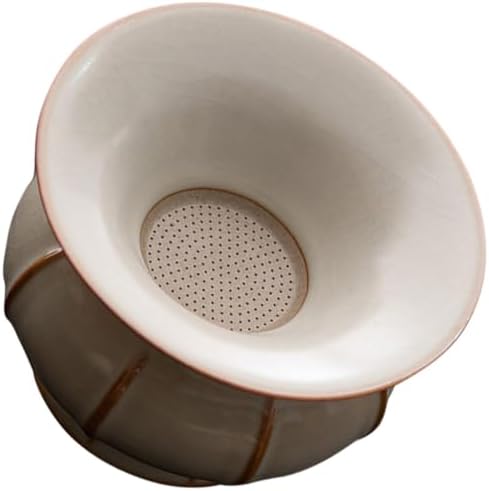 COHEALI Ceramic Tea Strainer with Holder Ru Kiln Porcelain Filter Fine Mesh Infuser for Loose Leaf Tea Brewing Beige by COHEALI