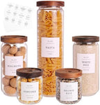5 Set Glass Pantry Storage Jars with Acacia Airtight Lid - Thicken Glass Kitchen Canisters with 132 Pantry Labels - Clear Glass Food Storage Containers with Wood Lid for Tea,Sugar,Candy,Cookie,Pasta by CZZGSM