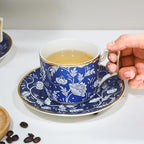 ACMLIFE Bone China Tea Cups and Saucers Set of 4, 6.8 oz Blue and White Tea Cups Set of 4, with Gold Trim and Gift Box (Blue-4) - Image 5