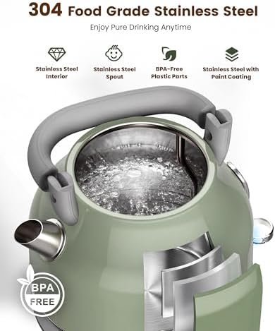 Amaste Retro Electric Kettle with Thermometer, 57 Oz Capacity, Matcha Green - Image 4
