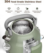 Amaste Retro Electric Kettle with Thermometer, 57 Oz Capacity, Matcha Green - Image 4