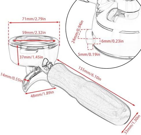 DIBTSA 58mm Espresso Portafilter Compatible with Nuova Simonelli,Double Spouts 2 Ears, with Stainless Steel Head and Filter Basket and Wood Handle - Image 5