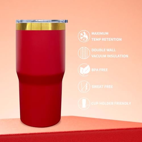 20 oz Tumbler Bulk Stainless Steel Tumblers with Lids and Straws BrightRed - Image 3