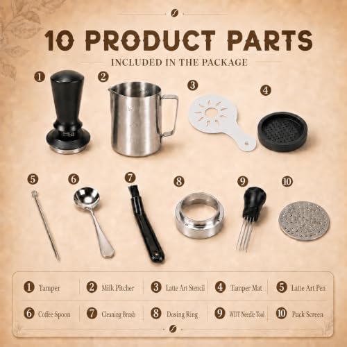 51mm Espresso Accessories Kit, 10 Pcs Espresso Kit Barista Tools, Espresso Machine Accessories with Tamper, Coffee Distributor, Dosing Funnel and WDT Tool, Espresso Tools Set - Image 7