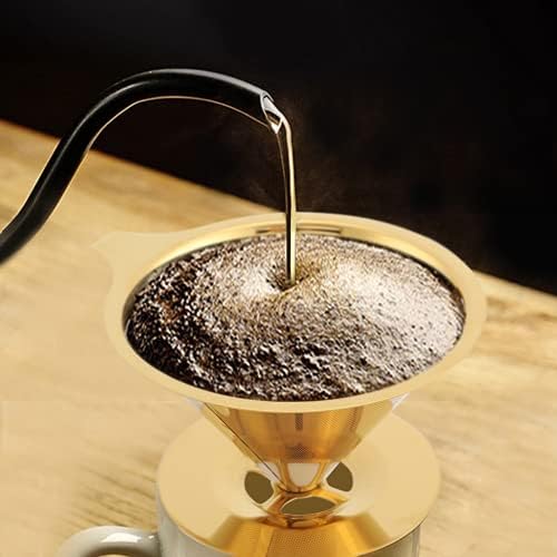 Pour Over Gold Coffee Filter, Stainless Steel Gold Pour Over Coffee Dripper Filter with Cup Stand and Handle, Paperless Reusable Stainless Steel Cone Coffee Maker - Image 6