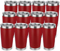 20oz Stainless Steel Tumbler Bulk with Lid, Travel Mug - Double Wall Vacuum Powder Coated Cup - Red, 12 Pack by Unknown