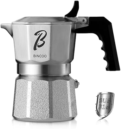 Bincoo Small Italian Moka Pot 1 Cup - Stovetop Espresso Maker for Rich Coffee,316 Stainless Steel - Three-Valve Pressure Boosting Design (1, Cups) by Bincoo