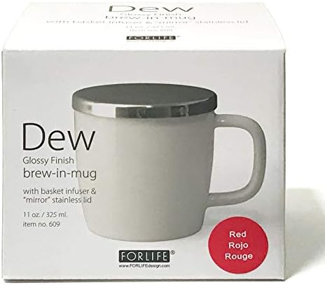 FORLIFE Dew Glossy Finish Brew-In-Mug with Basket Infuser &"Mirror" Stainless Lid 11 oz. (Red) - Image 4